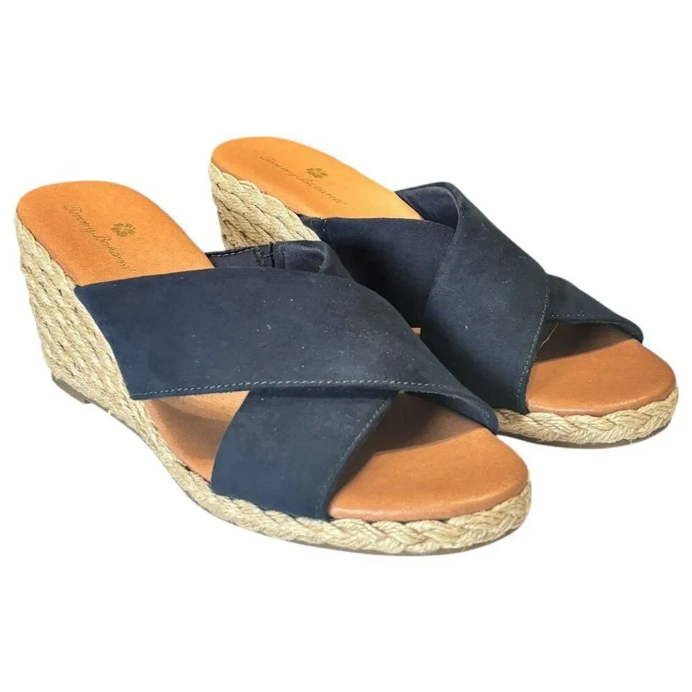 Tommy Bahama Stacey Espadrille Wedge Sandals 8.5 Slide Navy Criss-Cross Strap